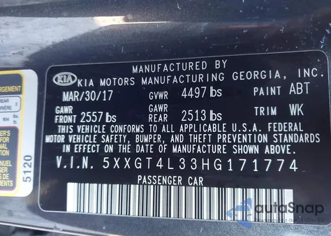 2017 Kia Optima Lx z USA, uszkodzony, nr VIN 5XXGT4L33HG171774